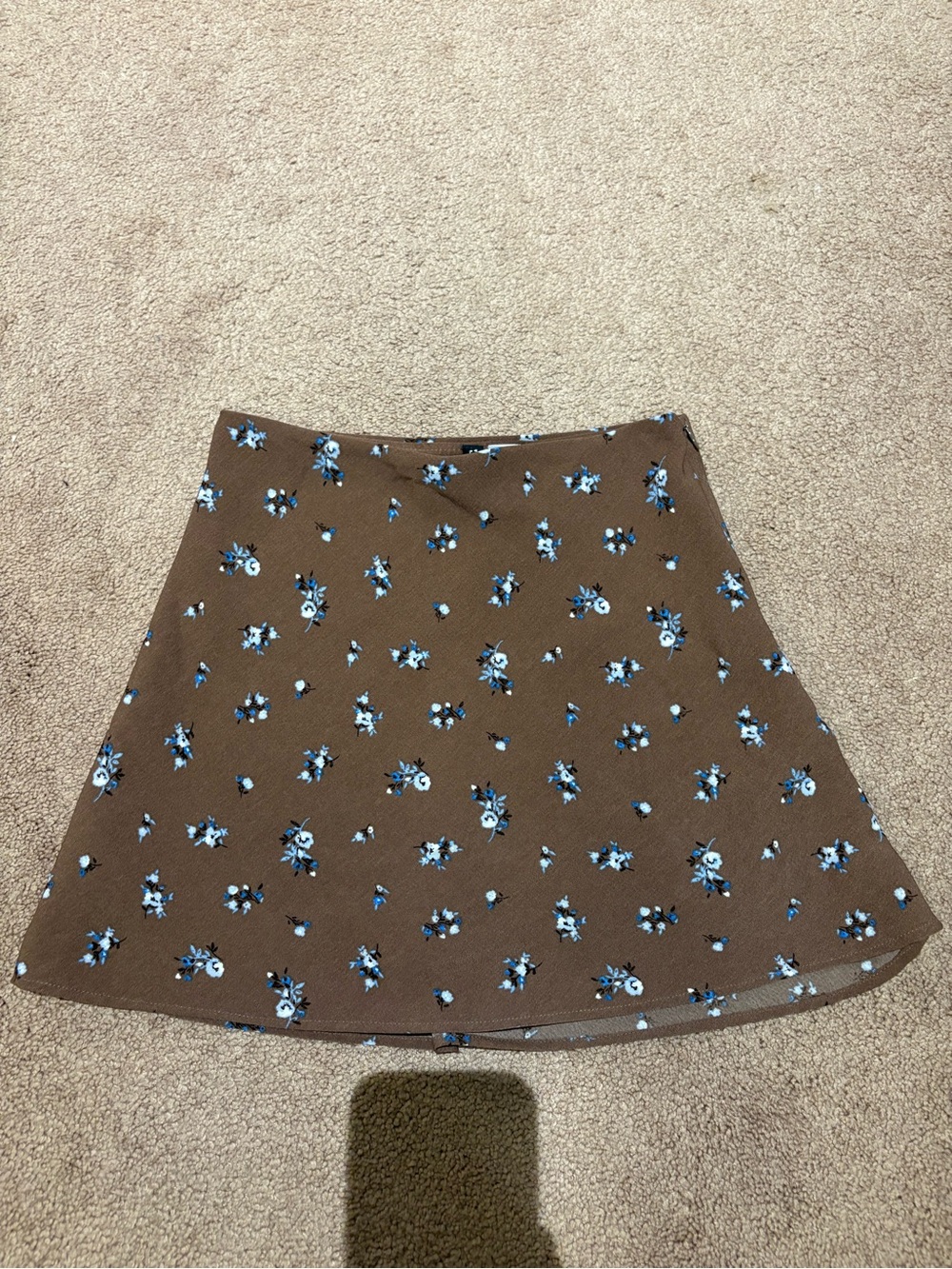 Divided Brown Floral A-Line Women's Skirt - Blue Accent Print size 0